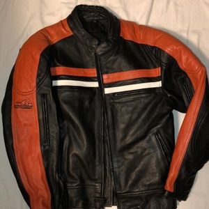 Black and Orange leather motorcycle jacket